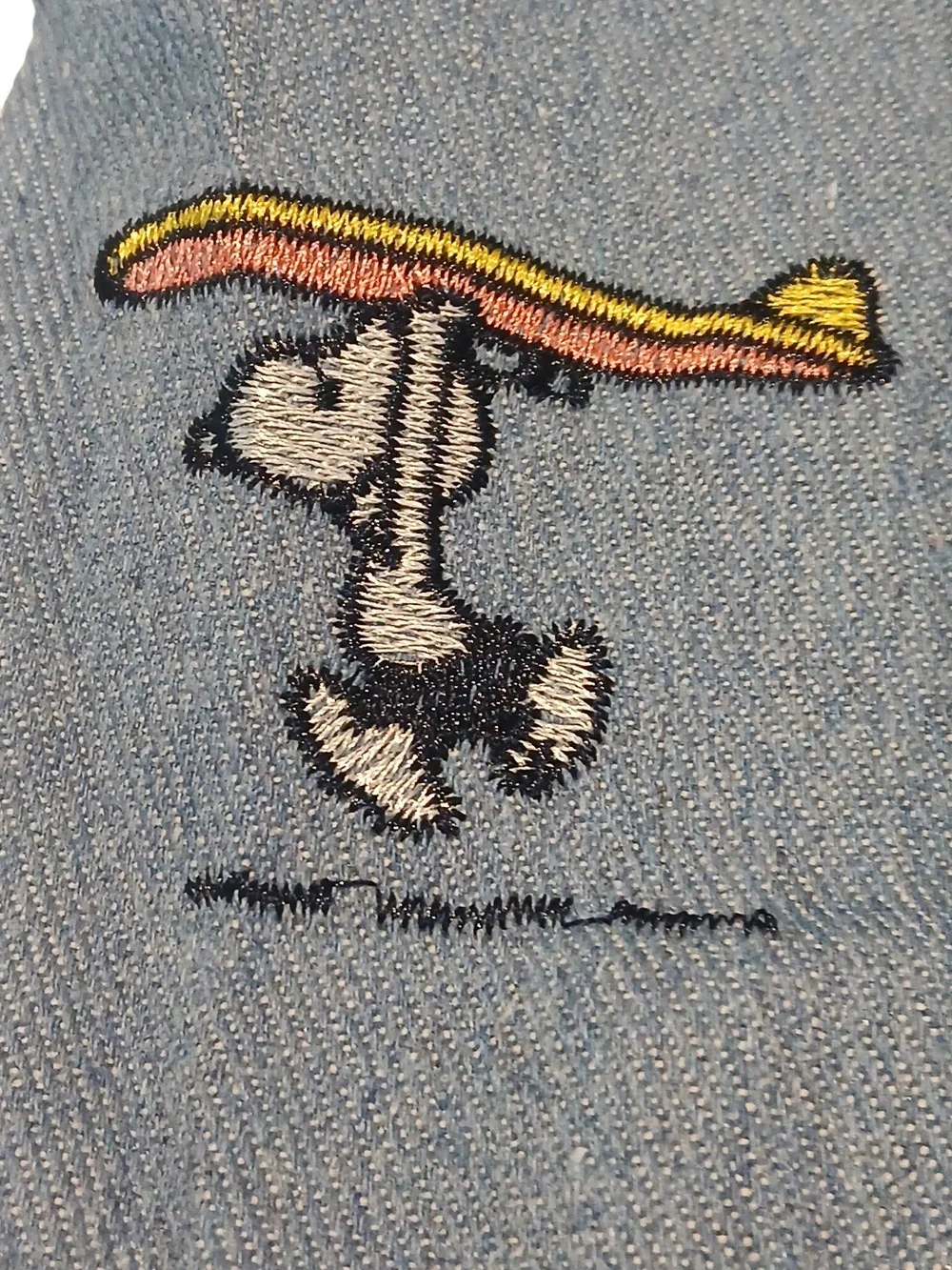 Peanuts -New Snoopy Denim Japanese Style Embroiderd Snoopys, Inside Pocket